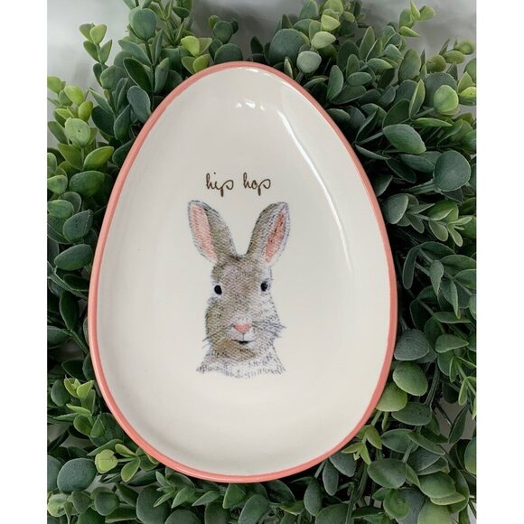 Rae Dunn Hip Hop Bunny Plate 8in Easter Spring Magenta Pink White Ceramic Rabbit - Picture 5 of 5
